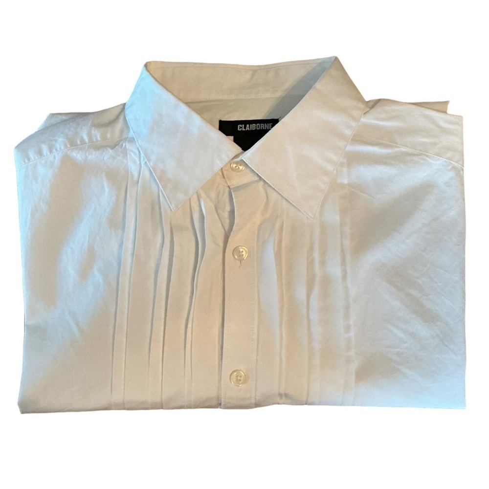 Claiborne‎ Pleated Front White Dress Shirt - Premium Cotton Size L - Picture 3 of 8